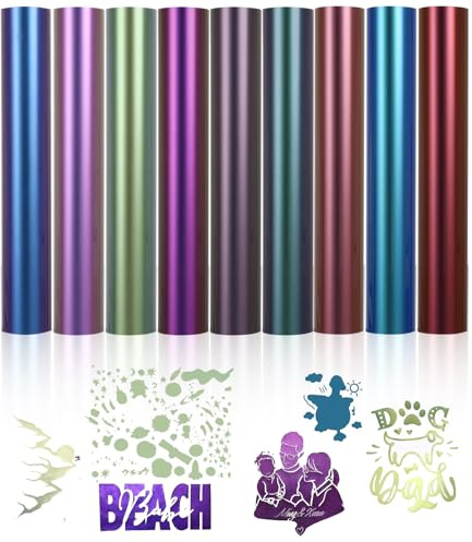 FAOKZE 42 piezas de vinilo de transferencia de calor,30×25cm flex foil plotter textil,lámina de transferencia textil para planchar en camisetas,sombreros u otras telas (Camaleón 9 PCS)