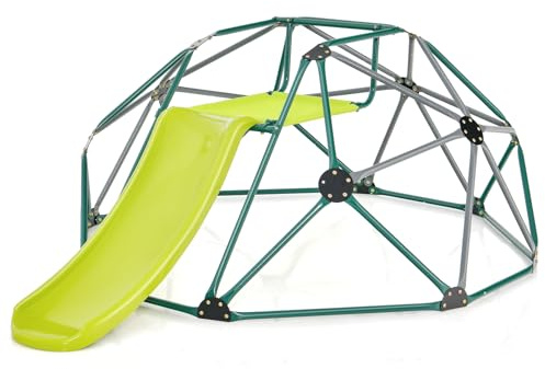 COSTWAY Dôme d'escalade de 241cm Enfant avec Toboggan, Cage d'escalade en Métal avec Coussin en Tissu, Charge Max 180kg, Aire de Jeux Extérieure Intérieure pour Garçons Filles de 3-10 Ans