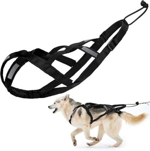 SOYUZERISH Harnais de Traction pour Chien en Nylon avec Bande réfléchissante, Harnais de traîneau imperméable pour Chiens, Harnais de Traction pour Exercices de Chiens (Noir, L)