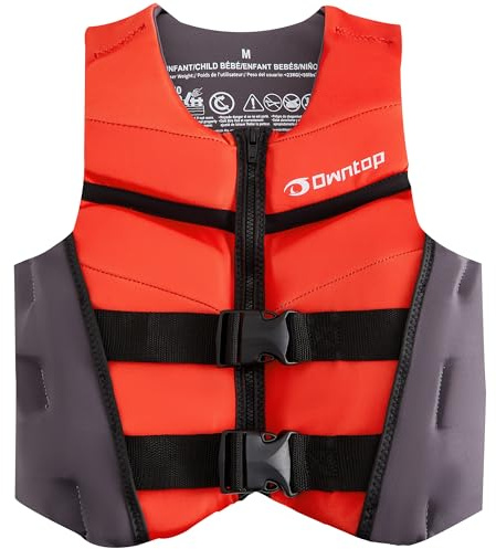 Owntop Gilet da Nuoto Junior | Aiuto al Galleggiamento per Ragazzi e Bambini | Giubbotto Galleggiante in Neoprene Leggero con Doppie Cinghie di Sicurezza Regolabili per Nuoto, Kayak, Pesca (Rosso,M)