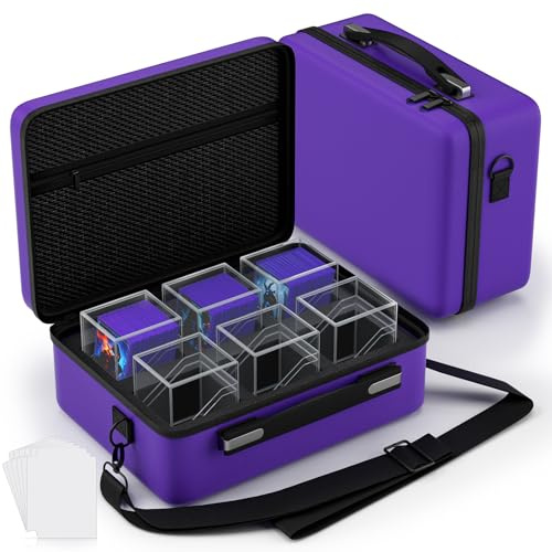 Proijeut Card Deck Box with Portable Case, 6 Pack Clear Commander Deck Box with 6 Dividers, Holds 600+ Double Sleeved Cards, Fit for MTG, YuGiOh, TCG (Purple)