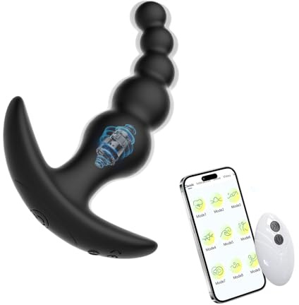 Oziral Vibrador Anal de 5 Perlas con APP y Mando a Distancia Plug Anal para Hombre, Estimulación de Próstata Juguete Anal para Parejas 9 Modos de Vibración Recargable Impermeable