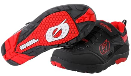 O'NEAL | Scarpe da Mountain Bike | MTB | Vegan | Alta aderenza, sistema di allacciatura rapida per una vestibilità perfetta, ventilazione in rete | Traverse Flat Shoe | Adulto | Nero Rosso | Taglia 36