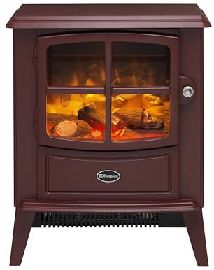 Dimplex Brayford Optiflame Freestanding Electric Stove, Burgundy Red Free Standing Wood Burner Style Fire with Logs, LED Flame Effect, 2kW Fan Heater, 1000/2000 Watt Heat Settings and Remote Control