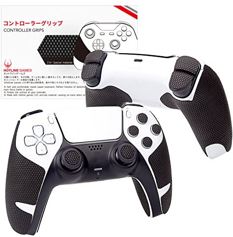 Hotline Games 2.0 Plus Grip pour Manette de PS5 PlayStation 5 DualSense sans Fil, antidérapant, Absorbant la Transpiration, Facile à appliquer, poignées + Boutons + gâchettes (Noir)
