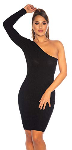 Moewy - Mini abito da donna a maniche lunghe, con spalle scoperte. Nero Taglia unica
