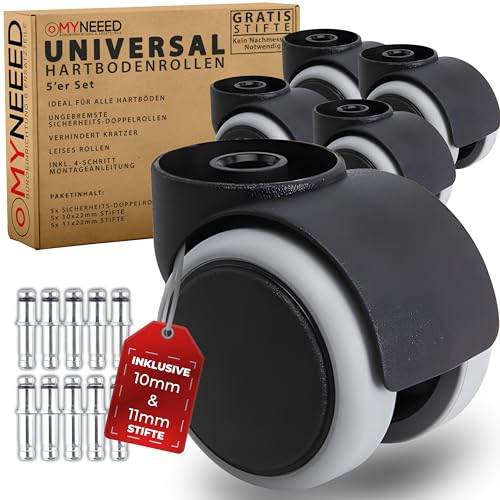 MYNEEED Ruedas Para Suelo Duro de 10mm y 11mm para Silla de Oficina - Silla de seguridad con ruedas sin pasador para laminado, parquet