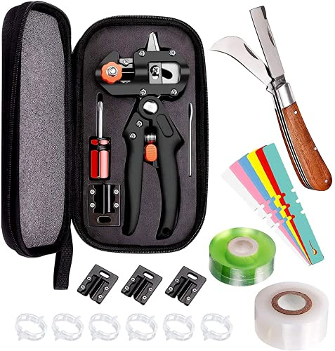 NRANSON Greffage Outil Kit, Jardin Sécateur Ensemble Y Compris Lames De Rechange, Greffage Couteau, Greffage Bandes, Les Étiquettes des Plantes et Jardin Clips, Parfait pour Arbres Fruitiers Greffage