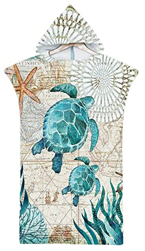 Rowjoy Serviette de Plage Poncho, Poncho de Bain pour Enfants, Impression d'animaux océaniques, Serviette de Plage en Microfibre, Serviette de Plage pour Tout-Petits de 2 à 8 Ans (H4-75 x 65 cm)