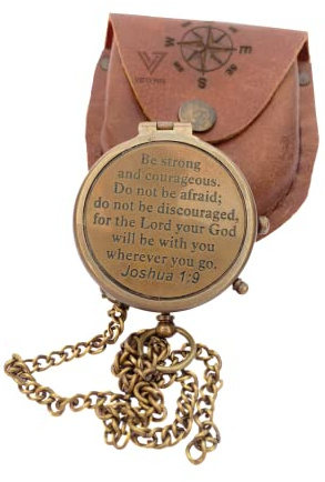 VETERIS Be Strong & Courageous Brass Compass | Engraved Religious Joshua 1:9 Quote Birthday Gift, Baptism Confirmation Gifts idea for Boy Girl Men Women (Be Strong & Courageous)