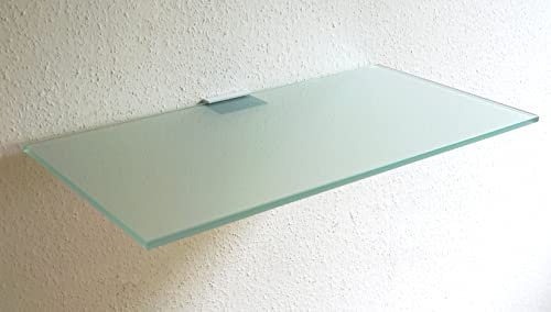 Dekoleidenschaft Wandregal aus 10mm Glas, satiniert, Verschiedene Formen und Größen, Glasregal, Glasboden, Glasablage, Badregal, Eckregal Bad Ablage Regal (Zentralclip Centro Silber, 60x20 cm)