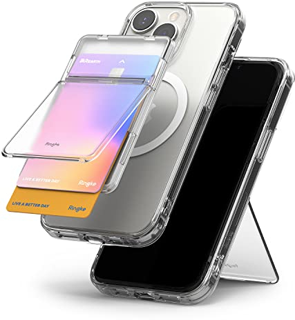 Ringke Magnetic Stand Slot Card Holder Porte Carte Magsafe Compatible avec Coque Magsafe Porte Carte Magnétique Portefeuille pour l’arrière de Téléphone - Clear Mist