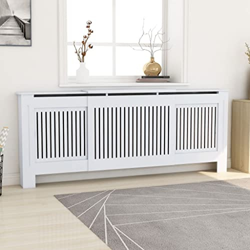 HOMIUSE Heizkörper Verkleidung Abdeckung 205x20.5x81.5 cm Heizkörperverkleidung Modernes Lamellen-Design Heizung Abdeckung Heizungsverkleidung für Wohnzimmer Radiator Cover Weiß MDF