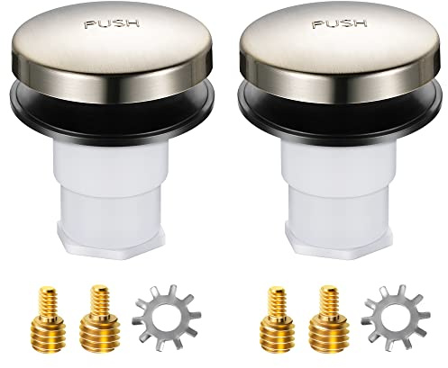 Dreyoo 2 Pack Bathtub Pop up Drain Stopper, Bathtub Drain Plug with 3/8'', 5/16'' Thread Studs and Star Shape Lock Washer, Tip Toe Shower Stopper Universal (Brushed Nickel)