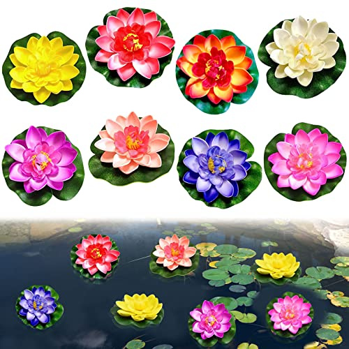 8 Pièces Nénuphars Artificiels Flottants, Fleurs Artificielles Flottantes, Fleur de Lotus Artificielle, Romantiques Artificielle Nénuphar Flottant Lotus pour Aquariums Jardin Terrasse Déco - A