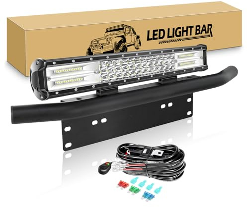 RIGIDON 45 cm 252W Barre Led avec 59 cm Support de Plaque, 12V Faisceau Kit | Aluminium, Support Pare-Chocs Avant Bar Barre Lumineuse Led pour 4x4 SUV Voiture Camion Hors Route, 6000K Feu antibrouillard