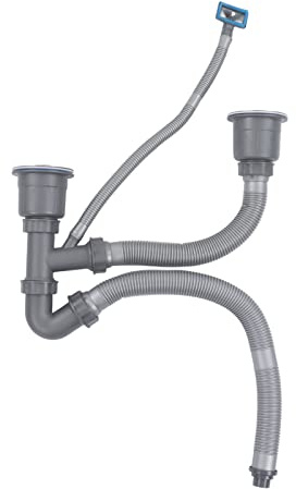 Natudeco Kit Desague de Tubería Doble para Fregadero Universal, Taza Interior de Acero Inoxidable, Sifon Doble Fregadero de Escurridor Adecuado para El Hogar, Cocina, Drenaje Rápido