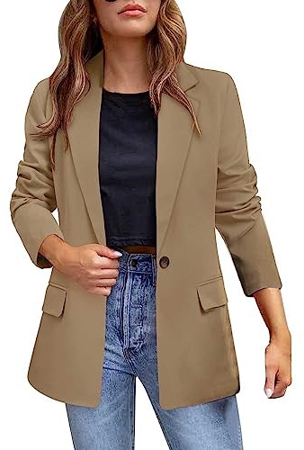Blazer para mujer de color liso con solapa, blazer ligero de color liso, manga larga, blazer de negocios, oficina, blazer largo