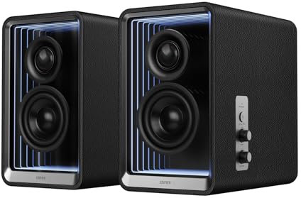 Edifier QR65 Desktop Active Monitor with 2.75 Long-Throw Aluminum Diaphragm mid-Low Drivers, Hi-Res Audio, Brilliant Light Effects, 70W Output Power Bluetooth Speakers with Stands - Black