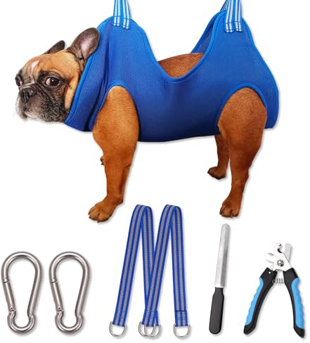 OVTEXZOG Hundepflege-Hängemattengeschirr, Hundetragehilfe zum Krallenschneiden, hängende Hängematten-Rückhaltetasche für Hunde zum Krallenschneiden/Krallenpflege (Mittel 20KG Max/Blau)