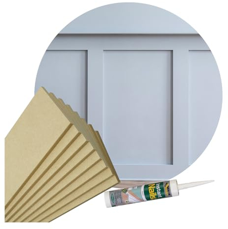 Shaker Style Wall Extended Panelling Kit Pk 5 1000 x 100 x 9mm Vertical MDF + 5 x 500 x 100 x 9mm Horizontal MDF Panels, Feature Wall Stripwood Pack & Adhesive Included