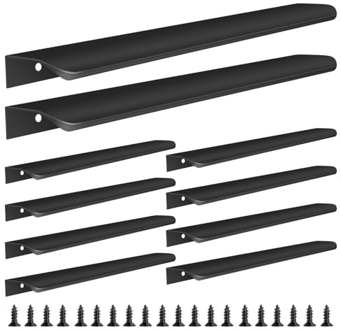 Malimali Lot de 10 poignées de placard de cuisine noires avec tirage sur le bord pour les armoires et les tiroirs, 300 mm - Poignées de porte d’armoire modernes en aluminium pour salle de bain, noir
