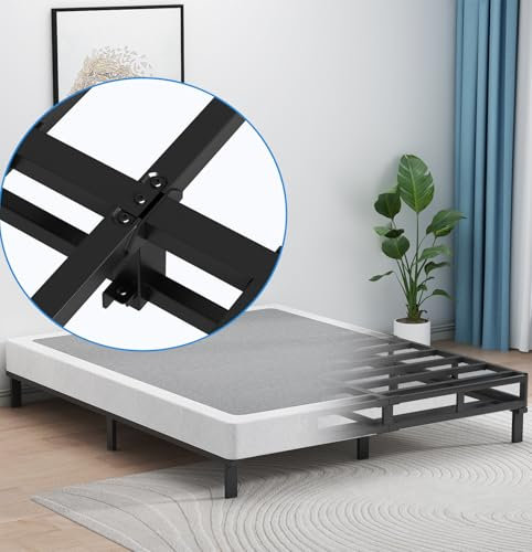 UOMEUR Box Spring for Queen Bed,5 Inch Low Profile Box Spring Queen for Queen Mattress, 3500lbs Heavy Duty Metal Mattress Foundation Support,Noise-Free, Non-Slip, Easy Assembly, Cleanable Fabric Cover