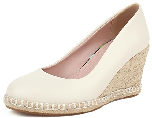 Espadrille Femme à Talon Compensé Bout Rond Talons Hauts Chaussures A Enfiler avec Plateforme Confort Daily Chaussures C26452Vb Beige Taille 38 EU/39Cn