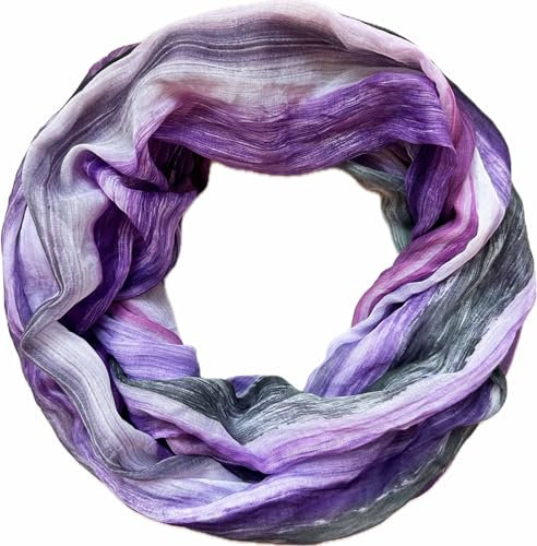 Jeamis Regenbogen Seide Loop Farbverlauf Frühling Rundschal Rainbow Streifen Sommer Leicht Schal Stola (Lila B)