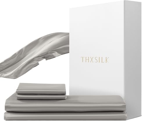 THXSILK Juego de ropa de cama de seda de 2 piezas, funda nórdica de 155 x 220 cm y funda de almohada de 80 x 80 cm, juego de ropa de cama de seda de lujo, muy suave y liso, color gris