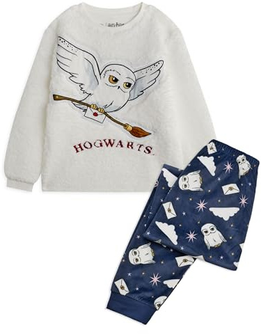 Harry Potter Ensemble Pyjama pour Enfants | Haut en Polaire Sherpa à Manches Longues Hedwige de Poudlard et Bas de vêtements de détente imprimés sur Toute la Surface | Ensemble Complet de vêtements