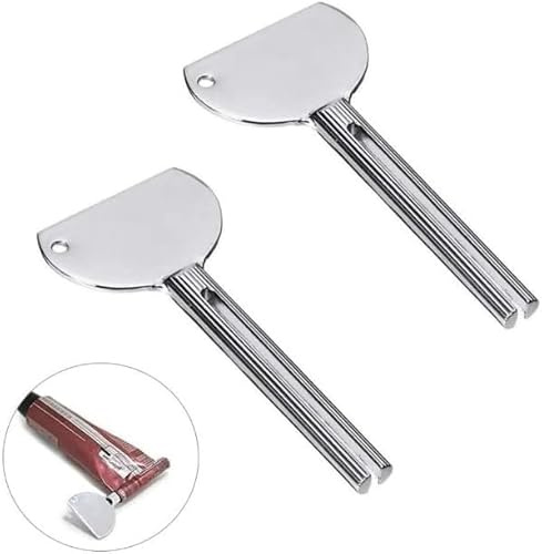 2 llaves exprimidoras de tubos plateados, exprimidores de tubo de pasta de dientes, exprimidor de tubos de metal de acero inoxidable, accesorios de ayuda de seguridad para el baño
