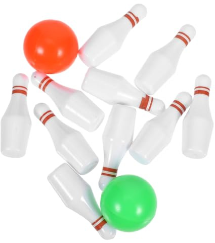 UPKOCH Miniature Bowling Set with 10 Pins and 2 Balls for Dollhouse Decor and Learning Toy Portable Tabletop Mini Bowling Game in Safe Plastic Material