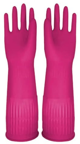 Hushållens gummihandskar, 2 par Återanvändbara for disker Naturgummi Diskhandskar Vattentäta diskhandskar Halkfria kökshandskar(Pink,S)