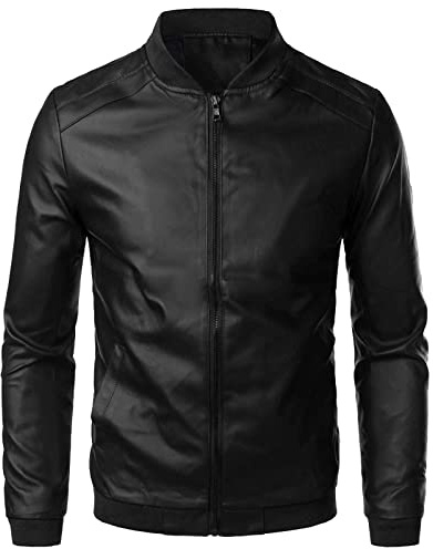 Giubbotto di Pelle Uomo, Giubbotto Manica Lunga Finta Pelle Biker Casuale Cotone Moda Giacca a Vento per Le Mezze Stagioni Giacca Pelle Moto Giacca Lunga Faux Leather Jacket