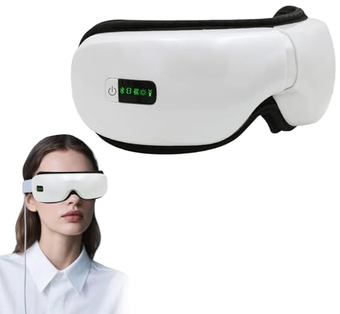 Masajeador ocular con calefacción, máscara de masaje de ojos de 5 modos, música Bluetooth, dispositivo de cuidado ocular plegable 180° para fatiga ocular, ojos secos, ojeras, blanco