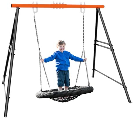 Swing Stand Frame for Both Kids and Adults,Heavy-Duty Metal Orange A-Frame Backyard Swing for Indoor Outdoor(Frame Only)