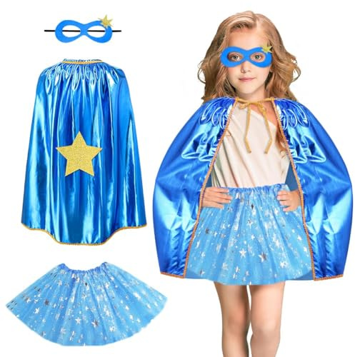 AUYAO Capes De Super Héros Pour Enfants, Ensemble 2 Pièces Cape Et Cache-œil De Super-Héros, Costume De Super Habiller, Deguisement De Super Héros Pour Cosplay, Halloween, Carnaval