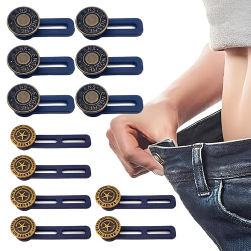 12 Piezas Botón de Extensión de Cinturón de Pantalón, Extensión de Botón de Pantalón, Extensión de Cinturón de Pantalón, Extensión de Pantalón, para Jeans, Faldas, Camisas Vestidos (6 Largos 6 Cortos)