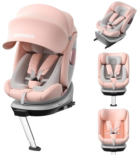 DEWINNER Seggiolini Auto da 0 a 36kg ISOFIX - Seggiolino Auto Girevole a 360°,I-Size Gruppo0+1/2/3,Cntura a 5 punti,RWF,FWF,Poggiatesta regolabile,Tettuccio Anti-UV + Gamba di Supporto,ECE R129 (Rosa)