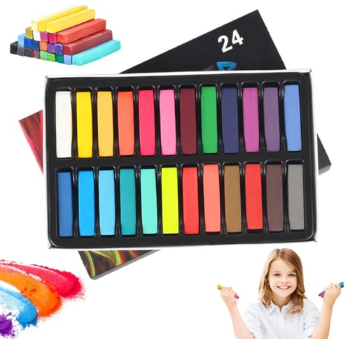 LAKPYN Craies de Couleur,24 pièces craie sans poussière pour enfants, craies exterieur enfant,craie lavable pour tableau noir dessin écriture jeu en plein air