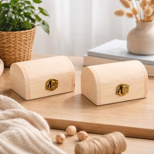 topolenashop Set 2 Scatole in Legno a Baule – Portagioie e Portaoggetti Grezzi da Decorare – Scatoline per Decoupage, Pittura e Fai da Te – 9x6x6 cm 59722