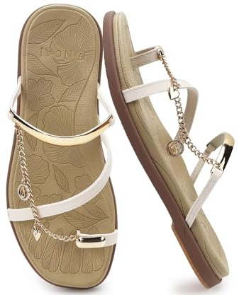 ONCAI Flat Sandals for Women with Toe-loop Square Open Toe Strappy Slide Sandal 2026 Summer Fashion Dressy Slip on Beige/Brown Size 6 Casual Beach Lightweight Outdoor Ladies Slides Shoes