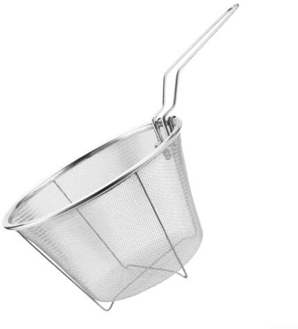 Cestello per friggere in acciaio inox, senza setaccio, include rete drenante, adatto per cuocere a vapore pollo, verdure e frutti di mare. Friggitrice portatile con manico, argento (18 cm acciaio 201)