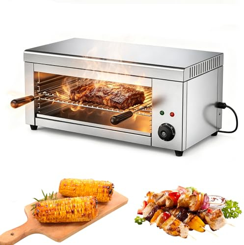 RUODATONLY Griglia salamandra da banco Commerciale, riscaldatore griglia Elettrico per fondere Formaggio da 2000W, 122-572°F, Montaggio a Parete o su Piano di Lavoro, per Grigliare bistecche