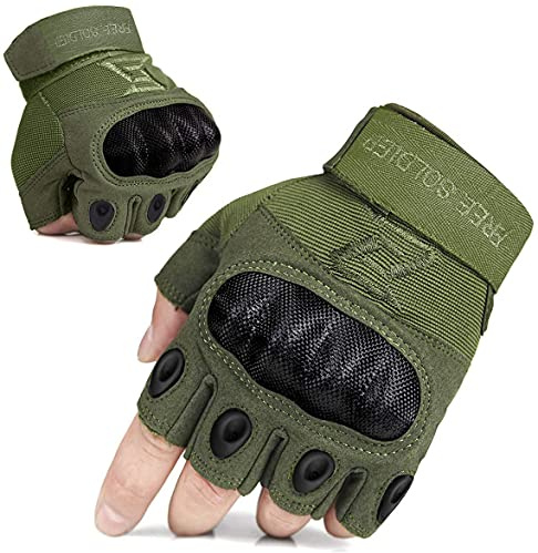 FREE SOLDIER Outdoor Handschuhe Herren Taktische Trainings Motorradhandschuhe Kletter Tactical Handschuhe Halbfinger Gilt für Radfahren Airsoft Militär Paintball (L,Armeegrün)