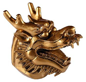 Lachineuse - Figura de Cabeza de dragón Chino - Estatuilla dragón - 13,5 x 15 x 11 cm - símbolo de Potencia, Fuerza y longevidad - Decoración asiática China - para Oficina, hogar, Color Dorado