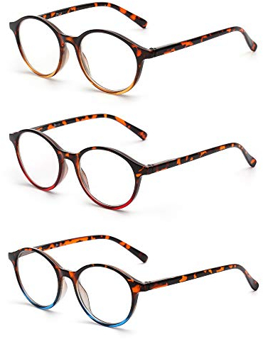 JM 3 Pack Vintage Runden Lesebrille Federscharnier Gläser für Leser Damen Herren +5.0 Mischfarbe