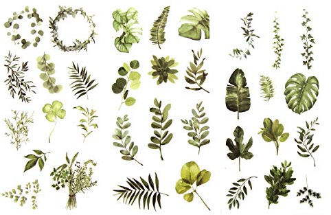 Oblique Unique® 34 Sticker Blumen Pflanzen Blätter Aufkleber Vintage Matt Küche Deko Dekoration Verzierung Scrapbooking Kinder Basteln