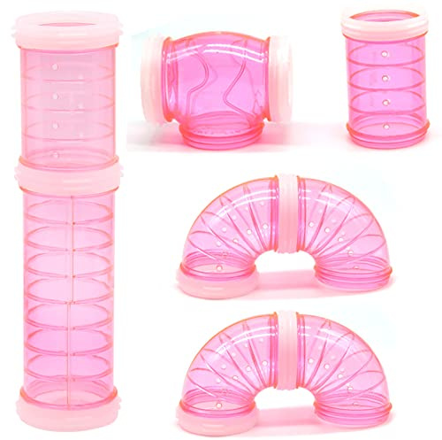 8 Pack Transparent Curved Pipe Pet Cage Tunnel Set - DIY Creative Connection Tunnel External Sports Tube for Mouse, Hamster, Rat and Other Small Animals
